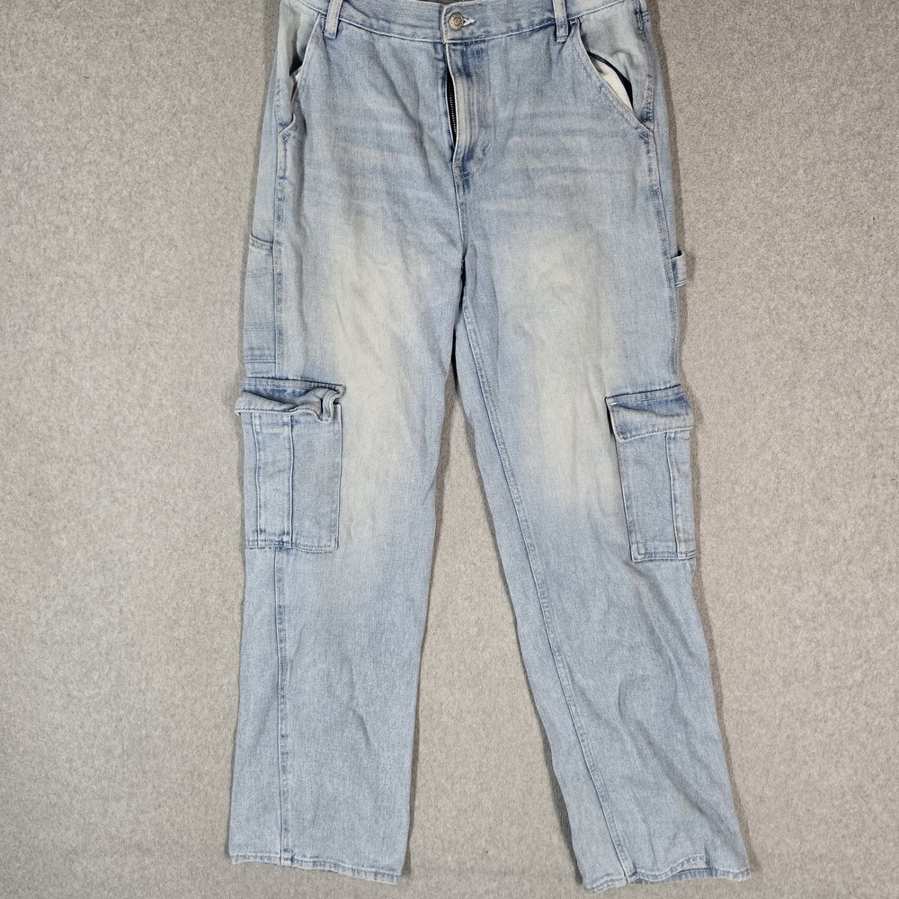 Pacsun Women Jeans 27 Light Blue Denim Cargo Carpenter Baggy Skater Grunge